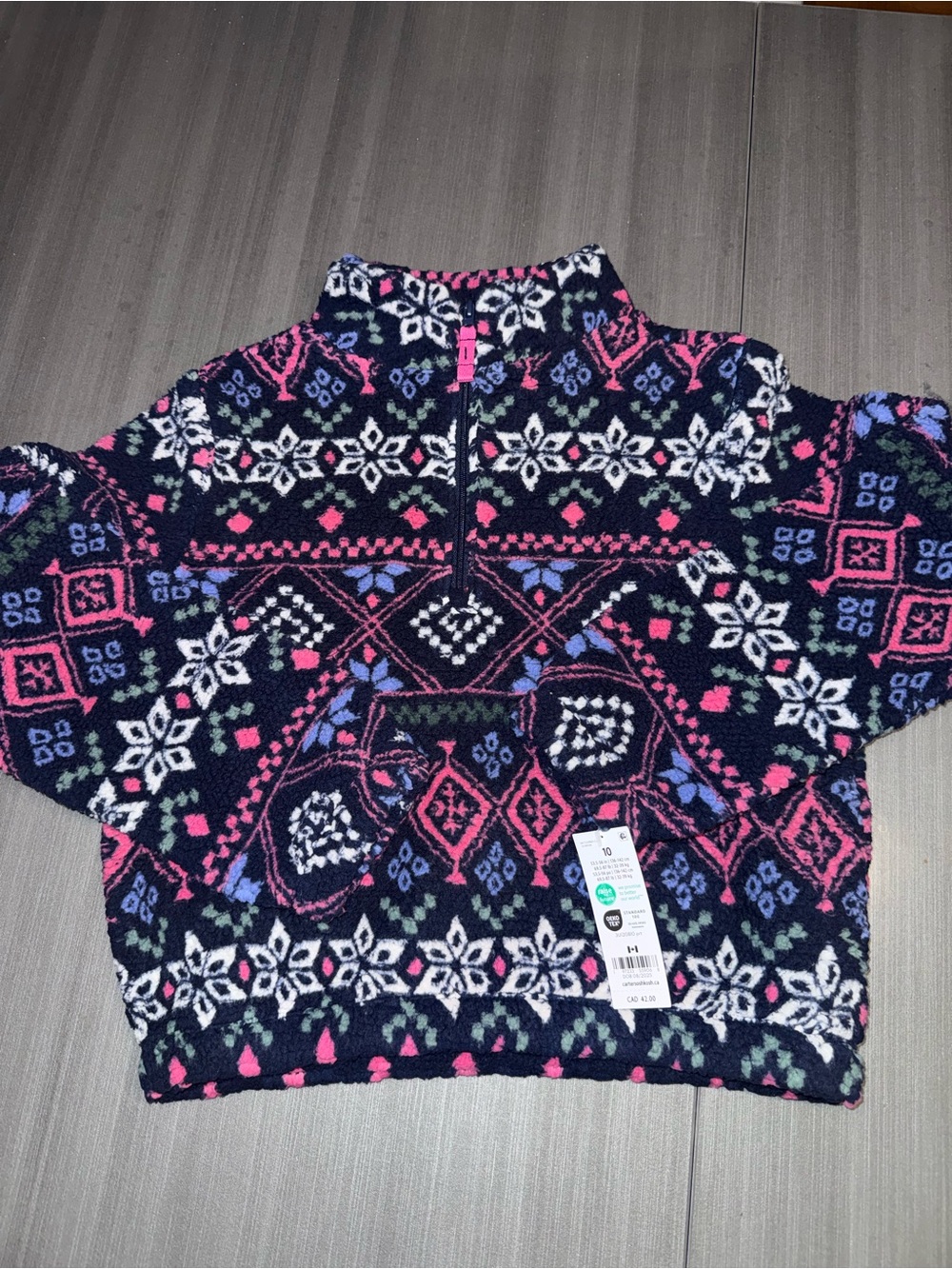 OshKosh B'gosh Navy Fleece Half-Zip with Pink, White, Green Accents
